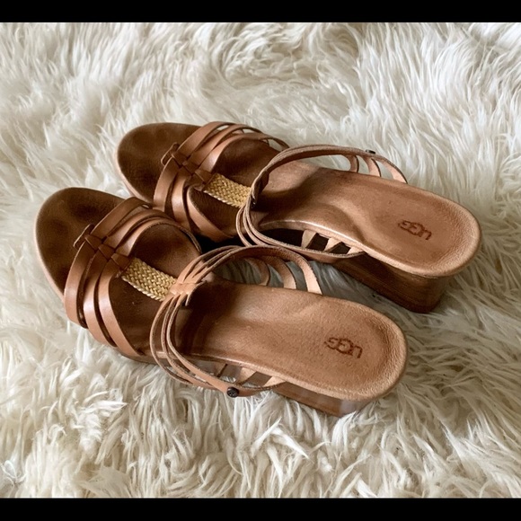 UGG Wedge Slide Leather Sandals - Picture 2 of 8